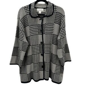 Christopher Banks Black White Houndstooth Knit Cardigan Sweater Women's Size XXL